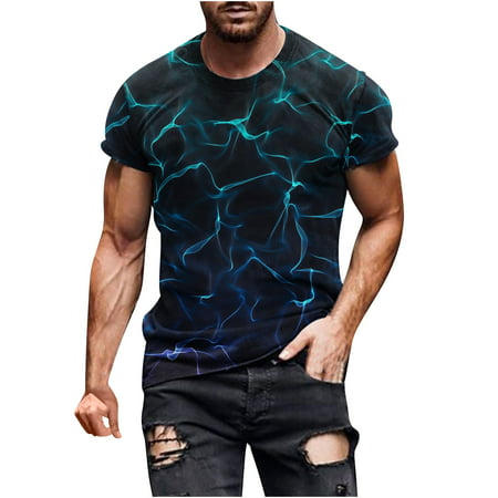 ZCFZJW Mens Short Sleeve T Shirts Graphic Tees Casual 3D Tie Dye Print Fitness Sport Pullover Tshirt Summer Cool Design Novelty Streetwear White L