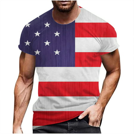 Fanxing Short Sleeve T Shirts for Men Star USA Flag Graphic Stretch Leisure American Patriotic Raglan Golf Tops Blue White Red Khaki M L XL XXL XXXL X