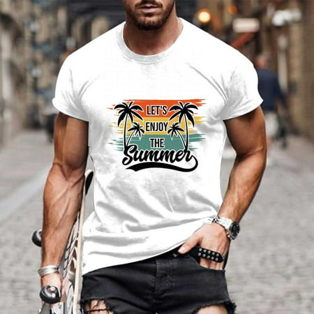 Homadles Mens Shirts- Vacation Casual Pullover Comfort Crew Neck Graphics Short Sleeve Mens T-Shirts White L