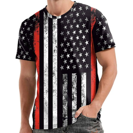 American Flag T Shirts for Men Fashion 3D Digital Printing Short Sleeve Stars and Stripes 4th of July Graphic Tees for Men White L