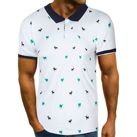 HAPIMO Lapel Collar Fashion Tops Casual Personality Slim Fit Tee Clothes Short Sleeve T-Shirt for Men Men S Summer Shirts Graphic Print Blouse White L