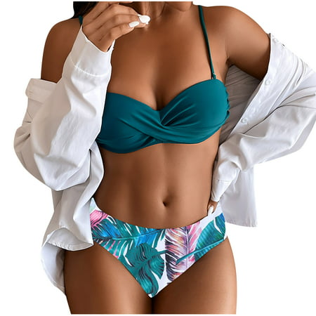Bigersell Womens Bikini Fashion Women Swimwear Hard Pack Bikini Split Swimsuit Big & Tall Female Thong Bikini  Style 7681  Army Green XL