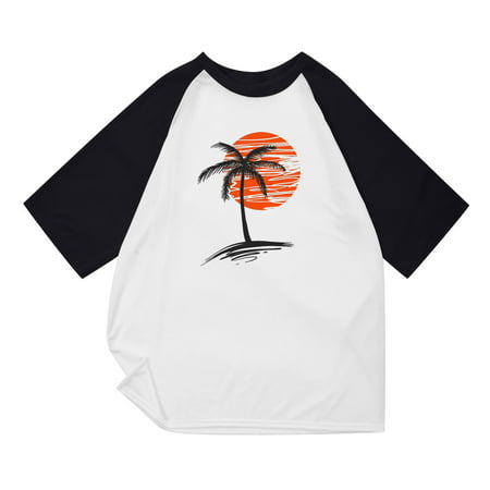 ZCFZJW Summer Short Sleeve T-Shirts for Men Casual Raglan Round Neck Pullover Tshirt Tops Trendy Tropical Palm Tree Graphic Basic Tee Shirts White L