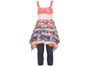 Little Girls Neon Coral Diffuse Stripe Angled Hem Top 2 Pc Legging Set 6x