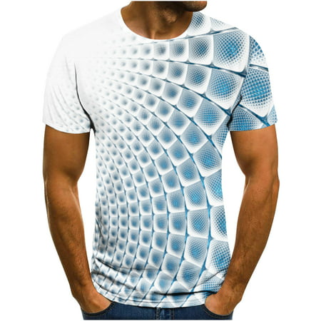 VSSSJ Vertigo Abstract Graphic T-Shirt for Men Fitness Illsion Design Short Sleeve Crewneck Print Tee Shirts Summer Stylish Streetwear White L