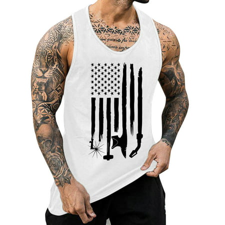 Adviicd Mens Tank Tops Graphic Independence Day Shirt Men S Casual Short Sleeved Printed Round Neck Top Soft and Breathable Sports T-Shirt White L