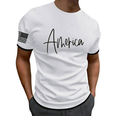 TOWED22 Men S American Flag Tee Shirts Patriotic Short Sleeve T-Shirt Graphic Tee White L