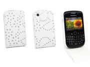 Kit Me Out Usa Pu Leather Flip Case + Screen Protector with Microfibre Cleaning Cloth for Blackberry 8520 / 9300 Curve 3g - White Sparkling Glitter De