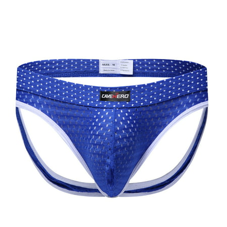 CLZOUD Mens Underwear Blue Nylon Mens Double Briefs Mesh Lifting Thong Mesh Breathable Double Thong T Pants S
