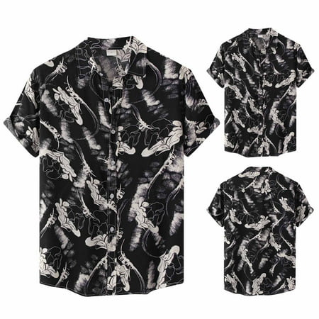 GWAABD Men S Button Down Shirts Long Sleeve Men S Fashion Casual Tops Shirt Large Size Lapel Button Fashion Shirt Blouse Short Sleeve Retro Printed Ca