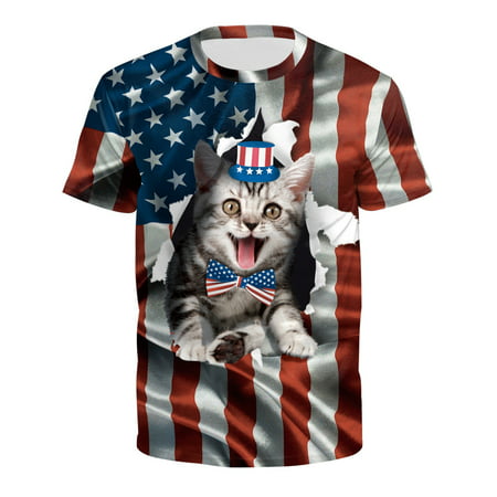 American Flags Mens T Shirt Patriotic Short Sleeve Apperal Stars and Stripes 4th of July Graphic Tees for Men White L