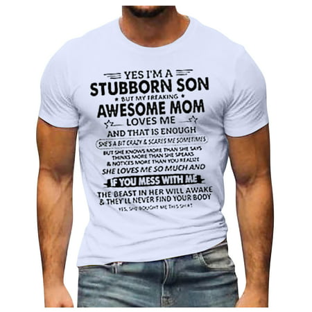 Alrise Tee Shirts for Men  Men S T-shirt Graphic Text 3D Printing Street Casual Short Sleeve Button Down Printed Clothing Basic  White  L