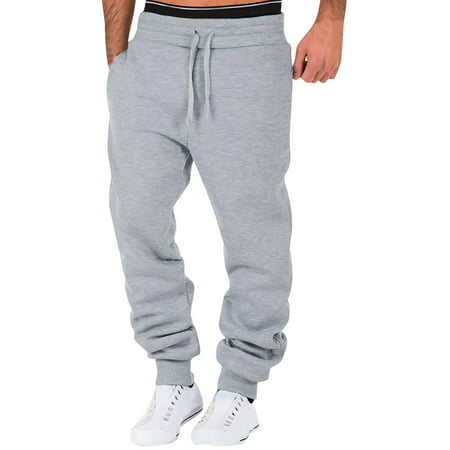 GWAABD Pants Men Casual Male Fitness Running Trousers Drawstring Loose Waist Solid Color Pants Pocket Loose Sweatpants