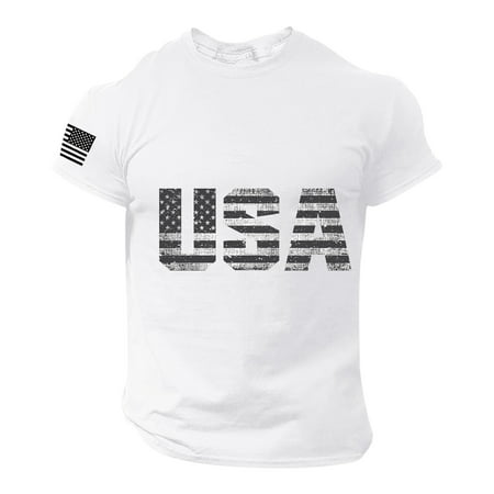 Vedolay America Flag Men S Muscle T Shirts Mens Patriotic T Shirt Short Sleeve 4Th of July Graphic Tshirts Top Mens T Shirts(White X-L)