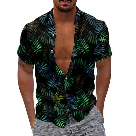 CLZOUD Shirt of Man Casual Black Summer Fashion Flower and Grass Print 3D Digital Print Casual Loose Creative Short Sleeve Shirt Xxxl