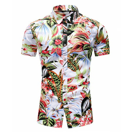 CLZOUD Comfy Shirts for Men White Polyester Men S Youth Fashion Casual Print Cardigan Lapel Short Sleeve Slim Fit Shirt Xxxxxl