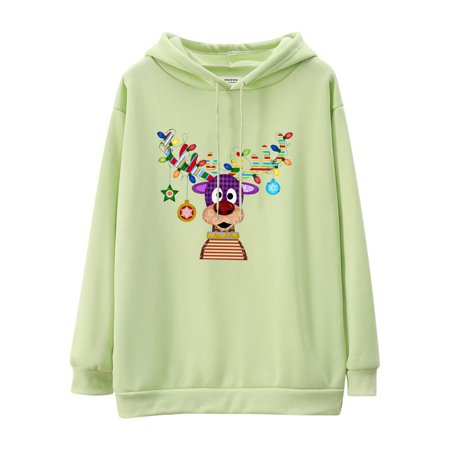 GWAABD Long Sleeve Tops Ladies Casual Solid Color Print Long Sleeve Pullover Hooded Sweatshirt