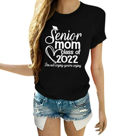 GWAABD Long Sleeve Shirts Women Senior Mom Class of T Shirt Funny Letter Print Sarcastic Shirt Casual Cotton Tee Mom Top