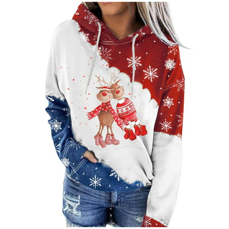 GWAABD Women S Hoodie Sweatshirt Women S Print Long-sleeved Sweatshirt Casual Drawstring Blouse Pullover