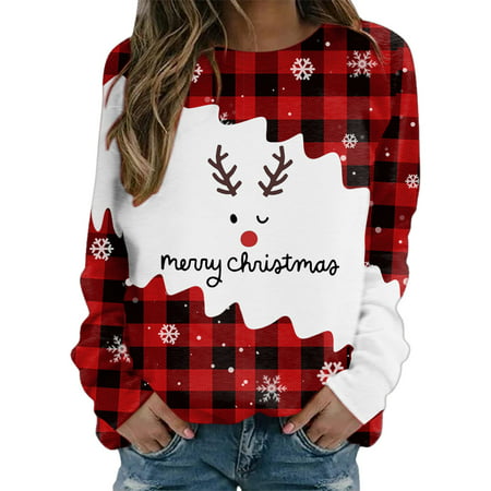 GWAABD Ladies Sweatshirt Womens Sweatshirt Santa Stay Merry and Bright Print Shirt Long Sleeve Crewneck Casual Pullover Fall Tops