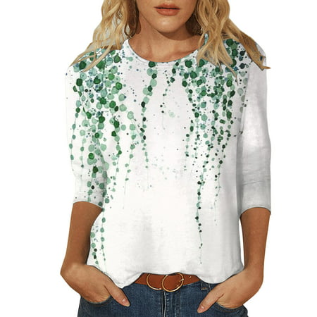 CLZOUD T-shirt Womens Womens T Shirt Three Quarter Sleeve Casual Crewneck Loose Fit Tee Tops Xl