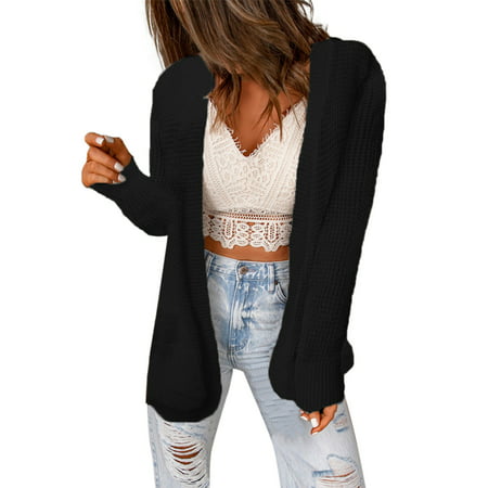 GWAABD Beige Tops for Women Women S Solid Color Pocket Cardigan Sweater Knitting Long Sleeve Knit Cardigans