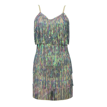 CLZOUD Womens Casual Dresses for Summer Spandex Women S Sleeveless Backless Sequin Evening Dress Elegant Tight Mini Dress L