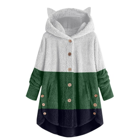 GWAABD Cute Jackets Fashion Jacket Women Warm Winter Plus Size Cute Button Down Hooded Tops Teddy Coat Outerwear with Pockets