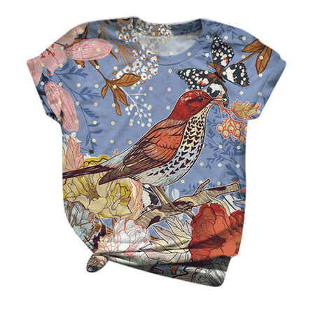 GWAABD Long Tunic Plus Size Women Short Sleeve Animal Printed O Neck Tops Tee T Shirt Blouse