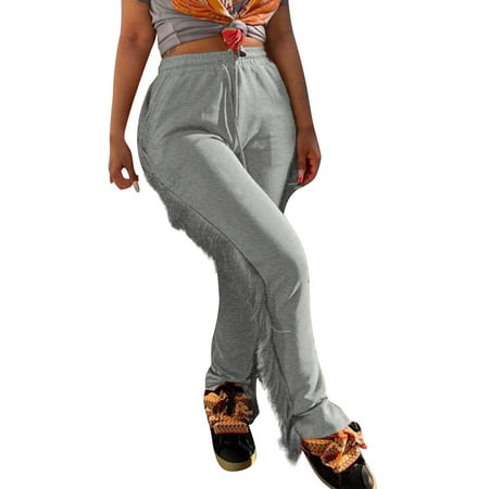 GWAABD Womens Casual Pants Women S Casual Fashion Solid Color Warm Sweatpants Split Tassel Women S Casual Trousers Pants