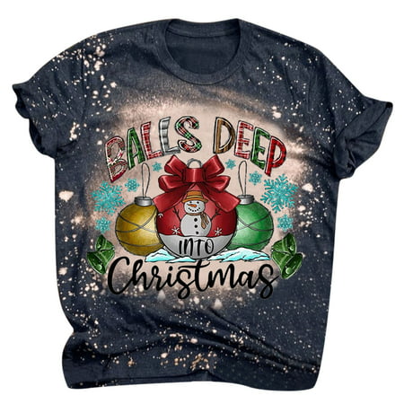 GWAABD High Neck Tops for Women Womens Christmas Fashion Casual Printing Tie Dye Tops Short Sleeve Round Neck Tee TShirt Loose Top
