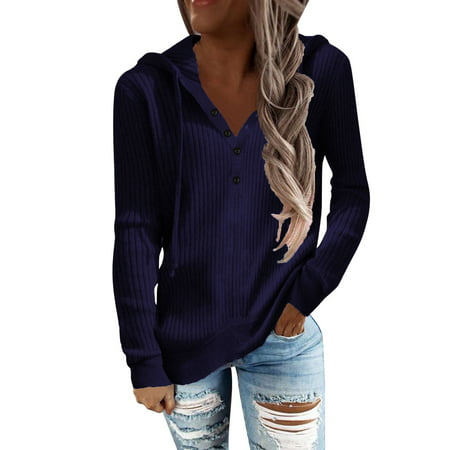 GWAABD Women Flannel Shirts Long Sleeve Womens Long Sleeve Hooded Top Striped Casual Hooded Knit Sweater Open Collar Long Sleeve Top