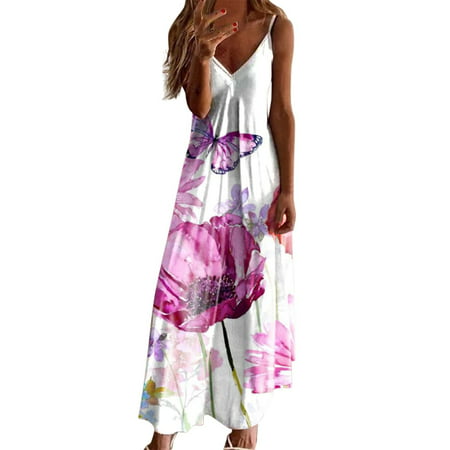 Gakvbuo Summer Savings Clearance Dresses for Women 4973 Women S Summer Fashion Printed V-Neck Sleeveless Suspenders Pullover Dress
