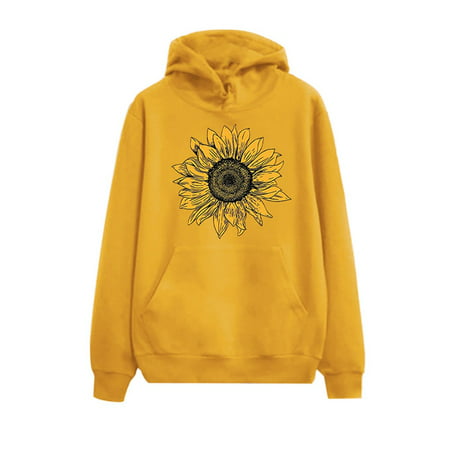 CLZOUD Womens T-shirt Yellow Cotton Blend Women S Lightweight Long Sleeve Casual Pullover Hooded Tops L