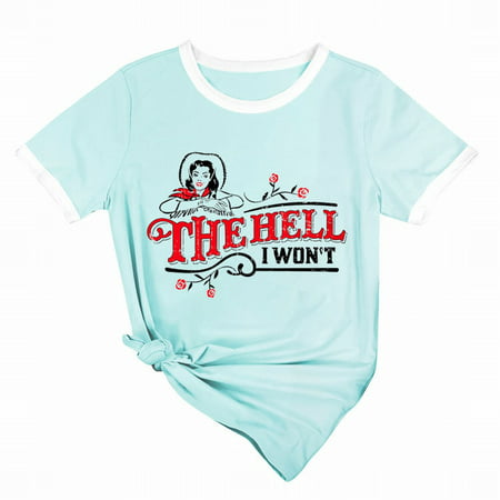 CLZOUD Womens Fitted Shirts Polyester Spandex Women S Casual Text Print Short Sleeve Crew Collar Loose T Shirt Shirt Top Xl