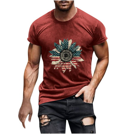 Fanxing 4th of July Patriotic T-Shirts Men American Flag Graphic Tees Blouse Casual Short Sleeve Tops Black Navy White Red Dark Gray Gray M L XL XXL X