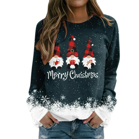 GWAABD Vintage Crewneck Women Printing Sweatshirt Top Long Sleeved Sweatshirt Casual Blouse Temperament Pullover Top