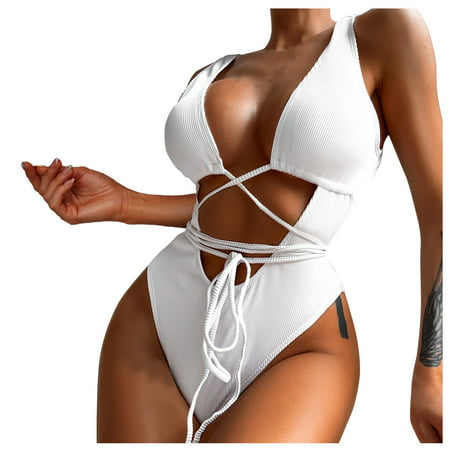 GWAABD Pullover Bikini Set the New Bikini Is a Solid Color Hollowed Out Strap up Hollowed Swimsuit