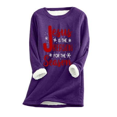 GWAABD Womens Oversized Tops Women S Autumn and Winter Print Loose Tops Thickened and Warm Fit Bottoming Shirt Sweatshirt