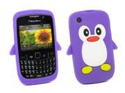 Kit Me Out Usa Silicon Skin + Screen Protector with Microfibre Cleaning Cloth for Blackberry 8520 / 9300 Curve 3g - Purple / White Cute Penguin Design