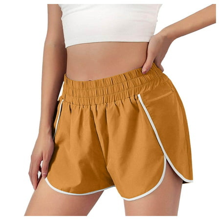 GWAABD Pocket Yoga Pants Workout Running Elastic Pockets Women S Shorts Pants Waist Pants