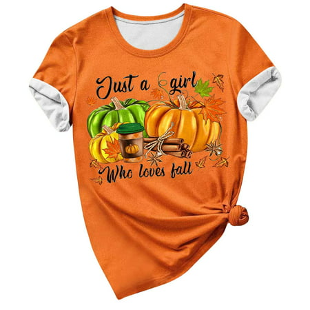 GWAABD Summer Sweatshirts for Women Womens Daily Fall Print O Neck Tank Tops Short Sleeve Orange Shirts Casual Loose Tees