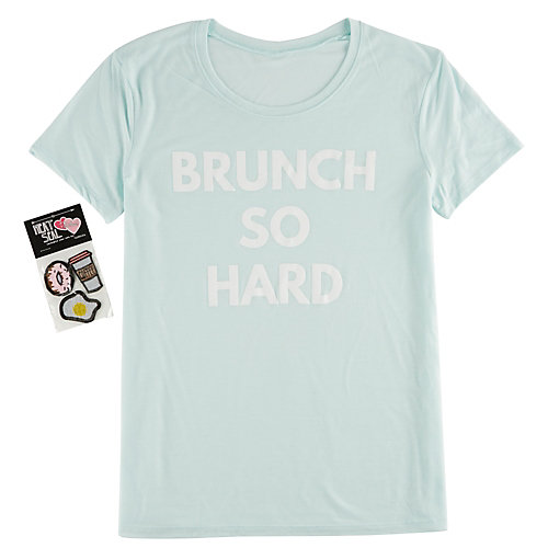 Hybrid Juniors Patches & Brunch So Hard T-shirt-medium,mint Green/white
