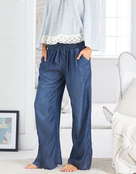 Aerie Wide Leg Chambray Pant