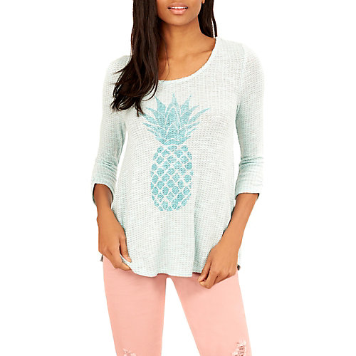 Wallflower Juniors Pineapple Print Waffle Top-large,mint Green