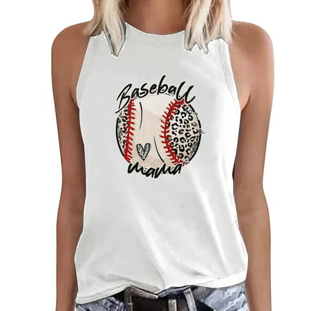 GWAABD Women S Racerback Tank Tops Women Summer Sleeveless Crew Neck Baseball Printing Tank Tops Casual TShirts Blouse Top