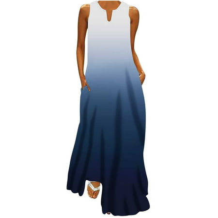 Guieoi Summer Dress Women S Fashion Sexy Vintage V Neck Sleeveless Pocket Printed Beach Party Dresses Summer Dresses 3535 on Clearance