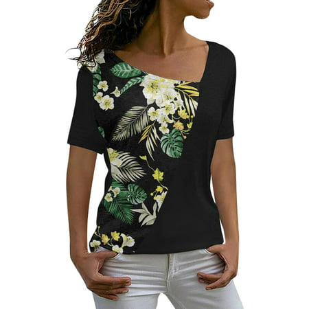 GWAABD Womens Swing Tops Tops for Women Short Sleeve Summer Fashion Casual Solid Printed Tee Shirt Color Block V Neck T Shirts Ladies Blouses