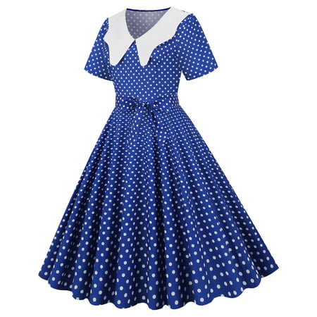 GWAABD Dress for Women with Sleeves Women Party Casual Dots Print Short Sleeve 1950s Housewife Evening Party Prom Dress Womens Dresses