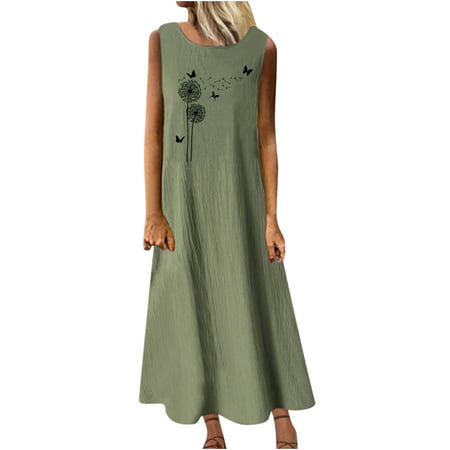 Ersazi Spring Dresses for Women 2023 Fashion Women Dresses Summer Casual Round Neck Sleeveless Pocket Vacation Beach Long Dress Floral Blazer Dress  A